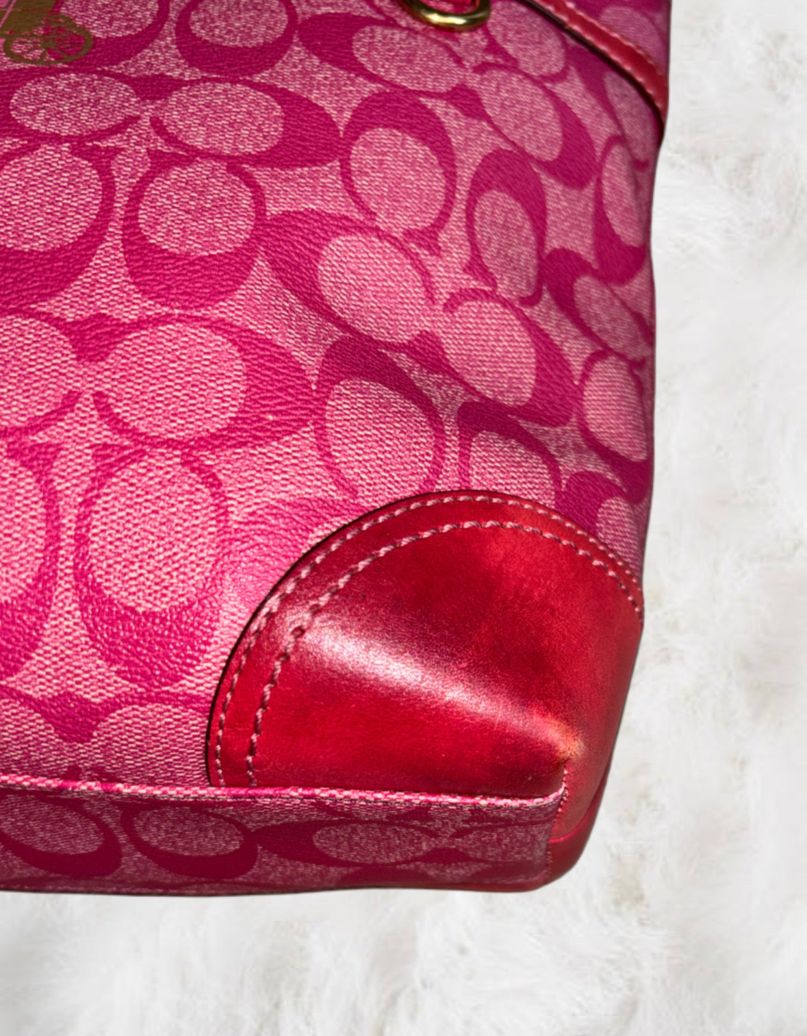 Coach Signature Heritage Stripe Hot Pink Leather Tote
