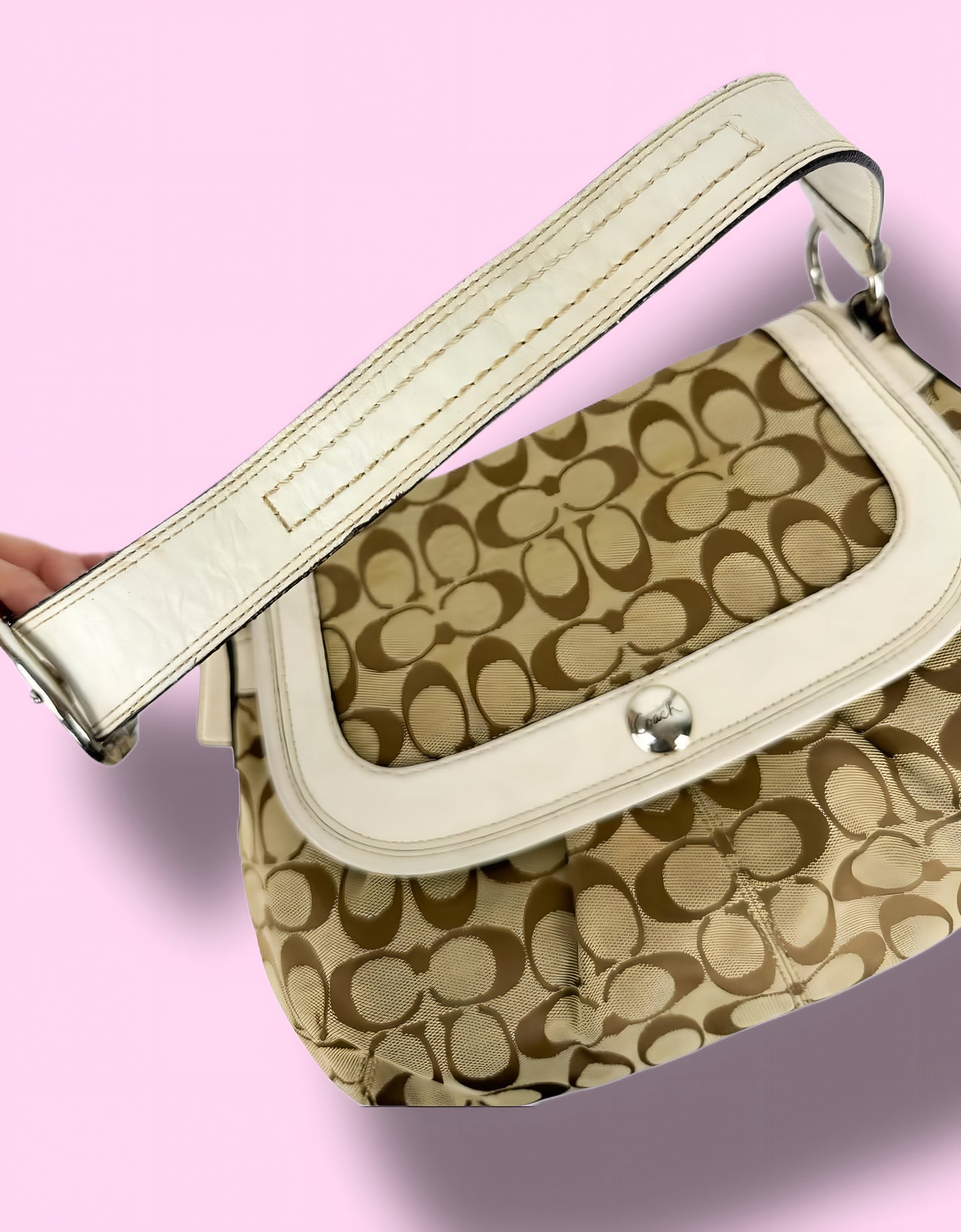 Coach 13739 Signature Soho Bag In Monogram Print, White Leather Accents