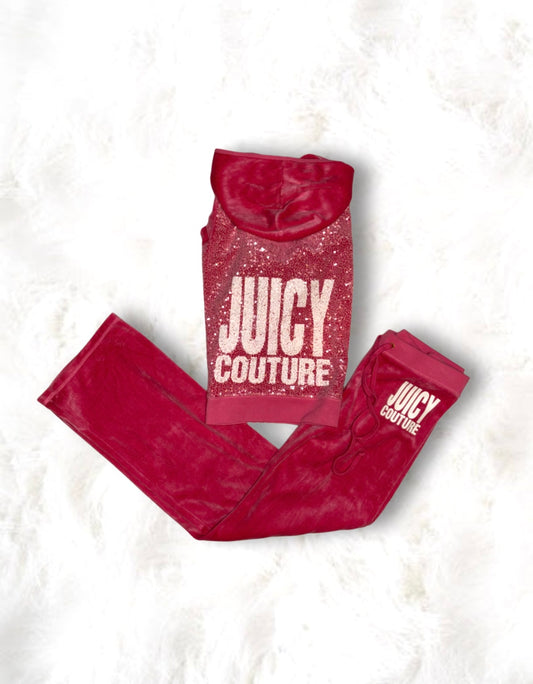 Juicy Couture Pink Velour Sequinned Reverse 2 Piece Tracksuit