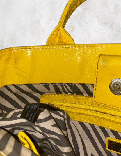 Guess Sunshine Yellow Graffiti Print Structured Tote Bag