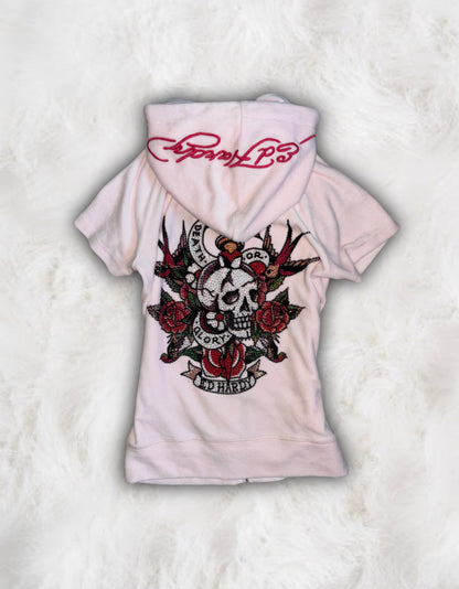 Ed Hardy Rare Blush Pink Short Sleeved 2 Piece Velour Tracksuit