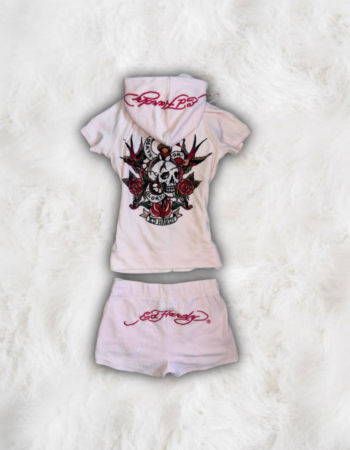 Ed Hardy Rare Blush Pink Short Sleeved 2 Piece Velour Tracksuit