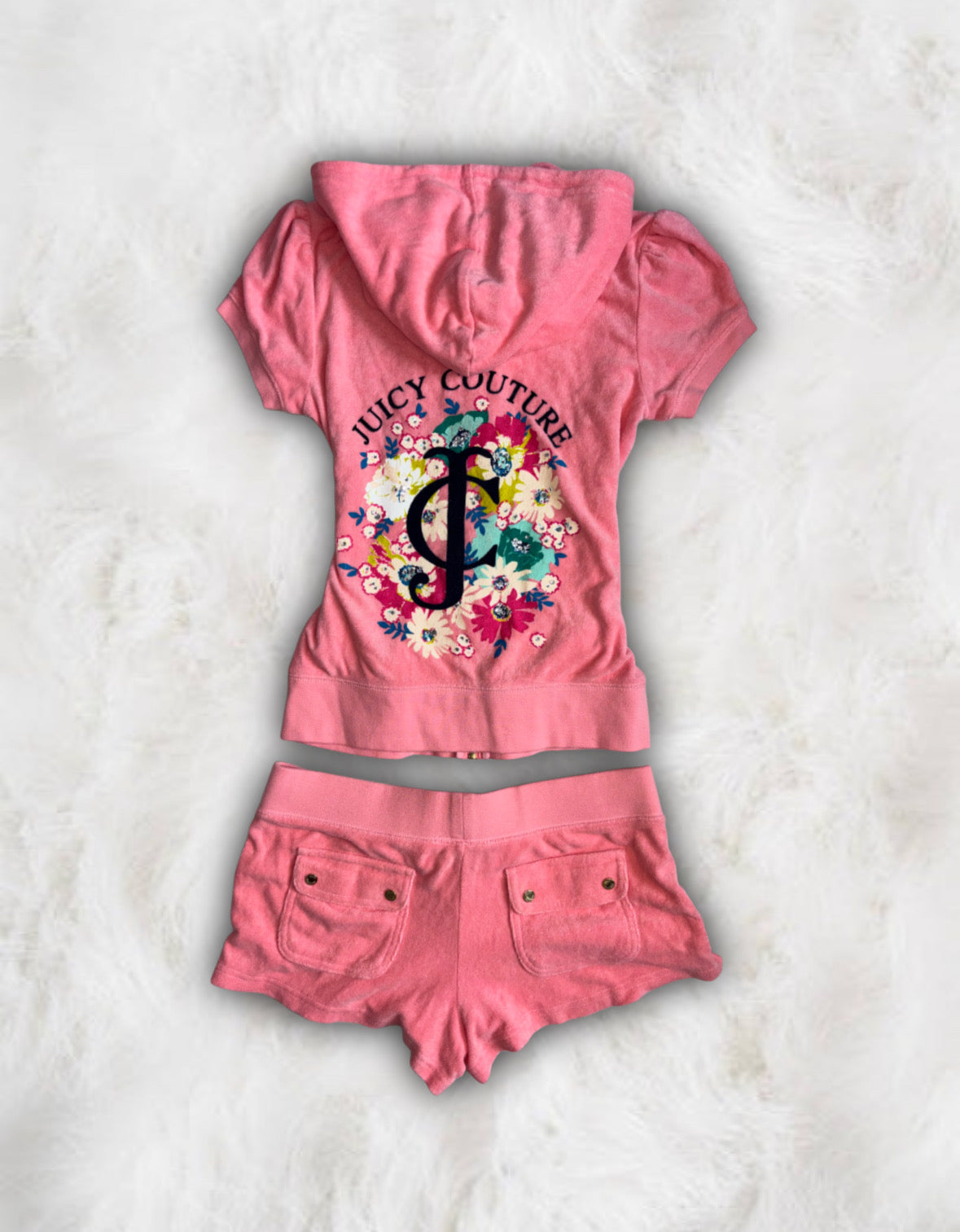 Juicy Couture Coral Pink Terry Cloth 2 Piece Short Tracksuit