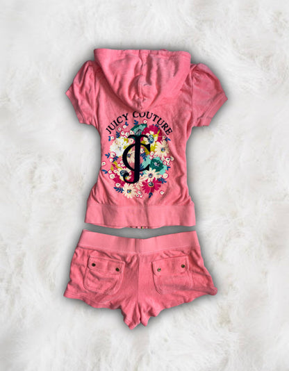 Juicy Couture Coral Pink Terry Cloth 2 Piece Short Tracksuit