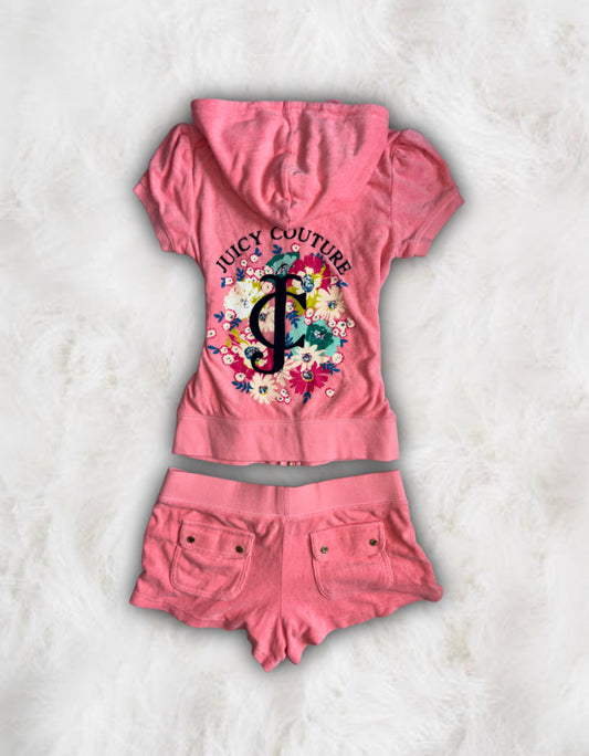 Juicy Couture Coral Pink Terry Cloth 2 Piece Short Tracksuit