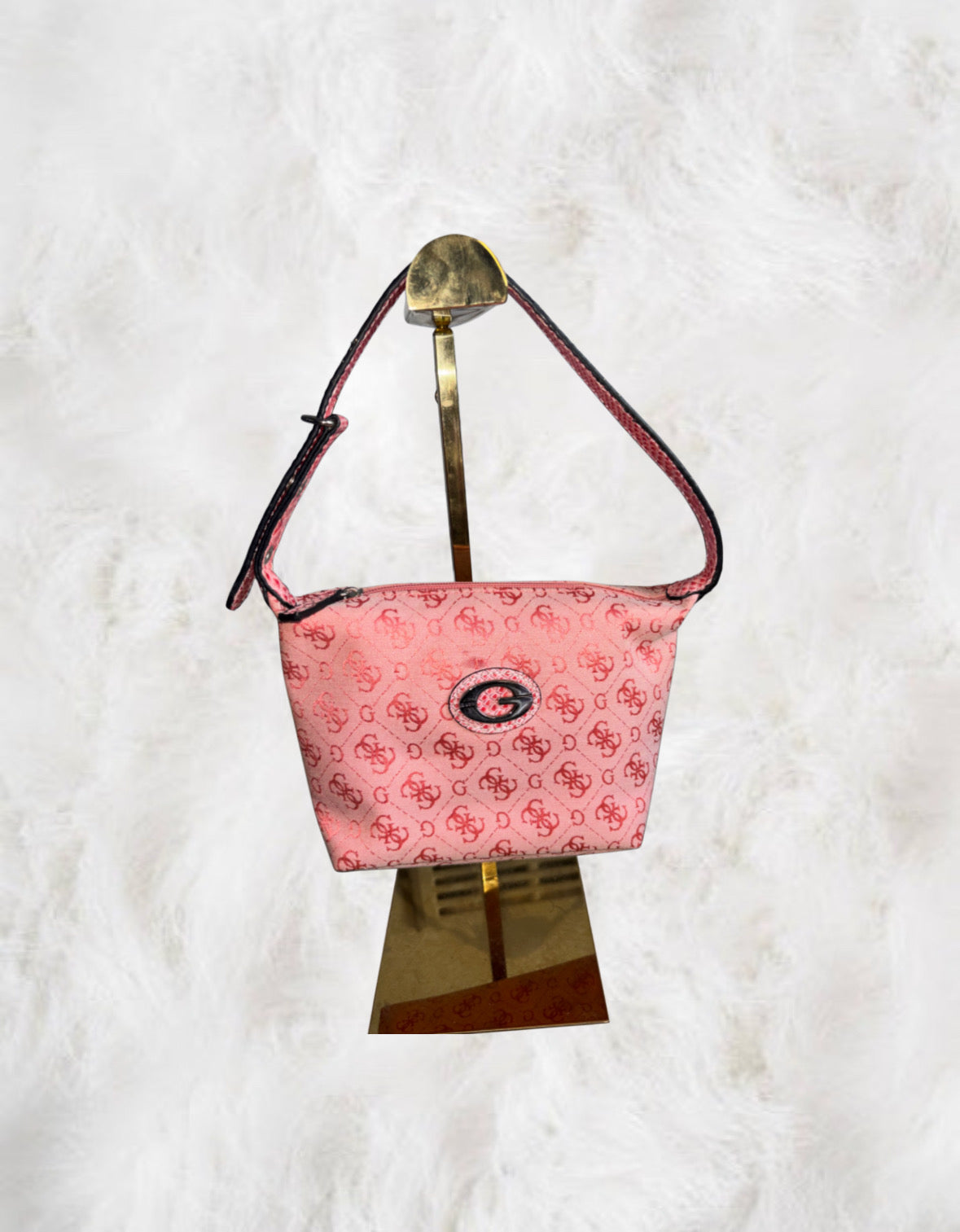 Guess Pink Canvas Monogram Miniature Bag