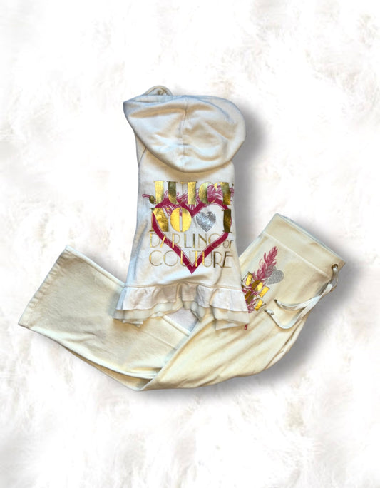 Juicy Couture Cream Velour “Juicy No.1 Darling Of Couture” 2 Piece Tracksuit