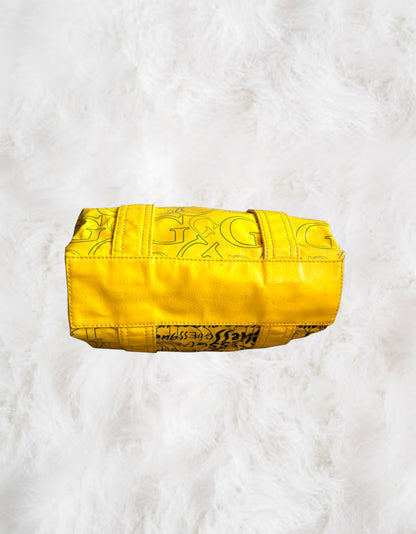 Guess Sunshine Yellow Graffiti Print Structured Tote Bag