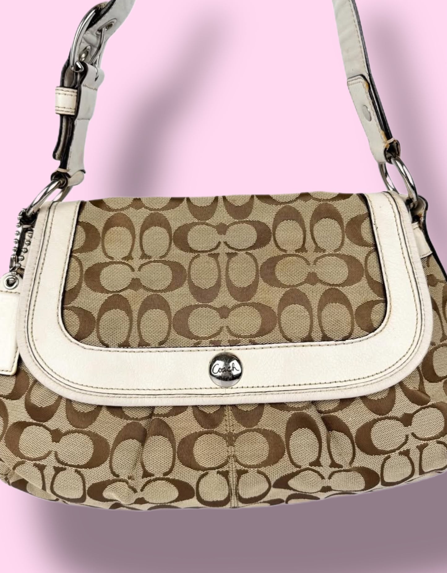 Coach 13739 Signature Soho Bag In Monogram Print, White Leather Accents