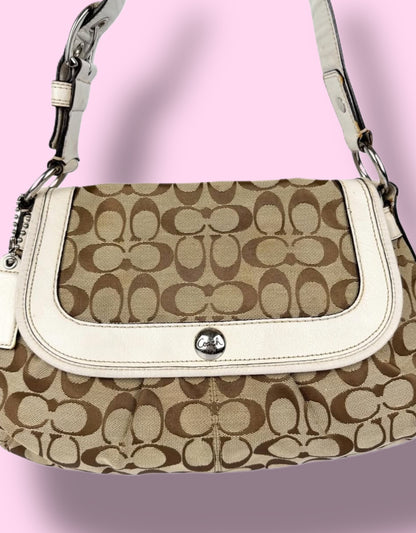 Coach 13739 Signature Soho Bag In Monogram Print, White Leather Accents
