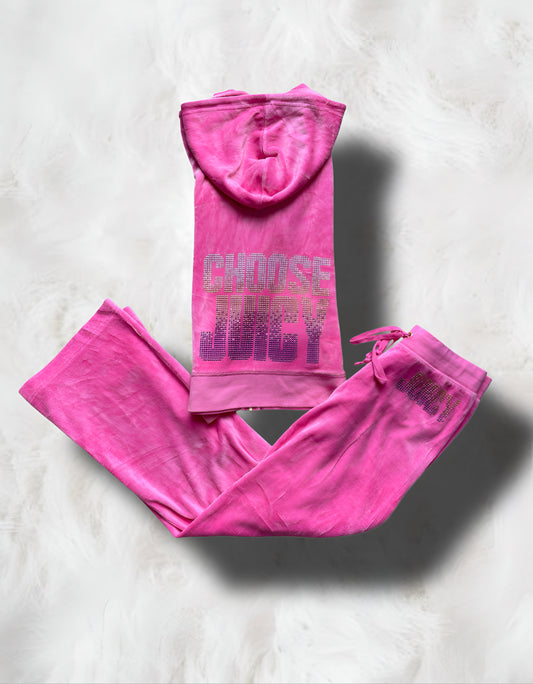 Juicy Couture Barbie Pink Velour "Choose Juicy" 2 Piece Tracksuit