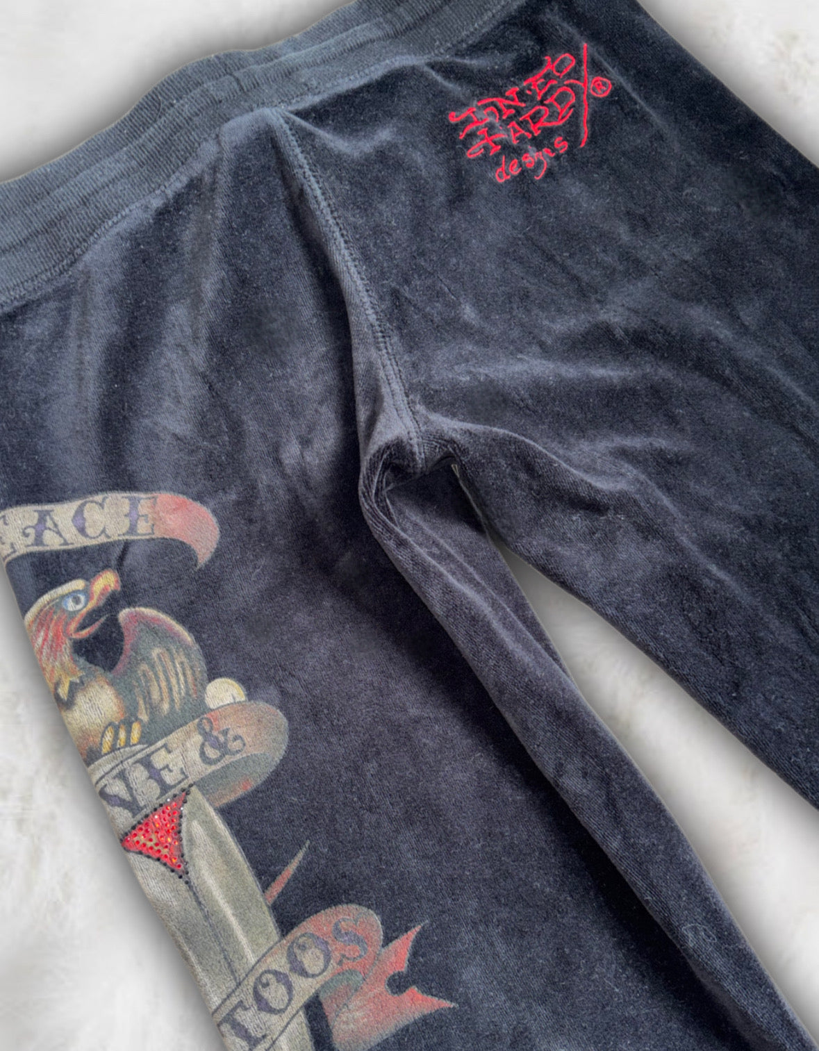 Ed Hardy Vintage 90s Black Velour Pants