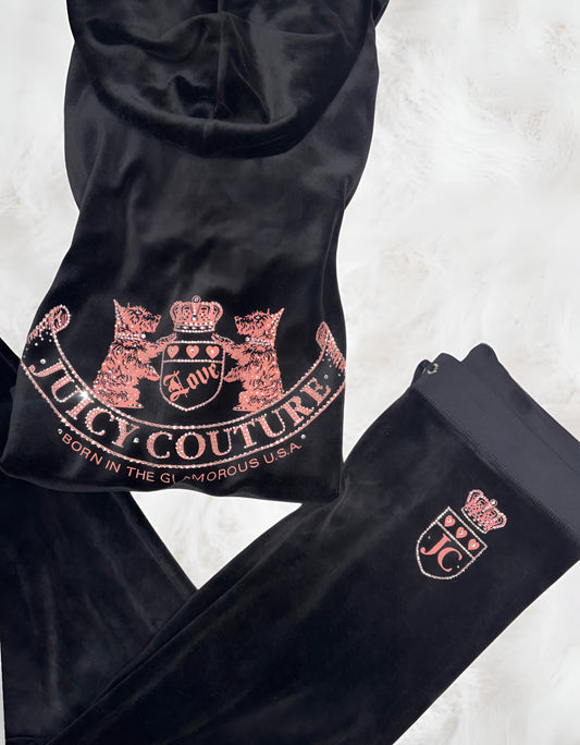 Juicy Couture Black & Pink Twin Dog Bedazzled Tracksuit