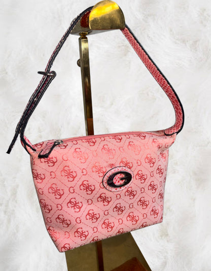 Guess Pink Canvas Monogram Miniature Bag