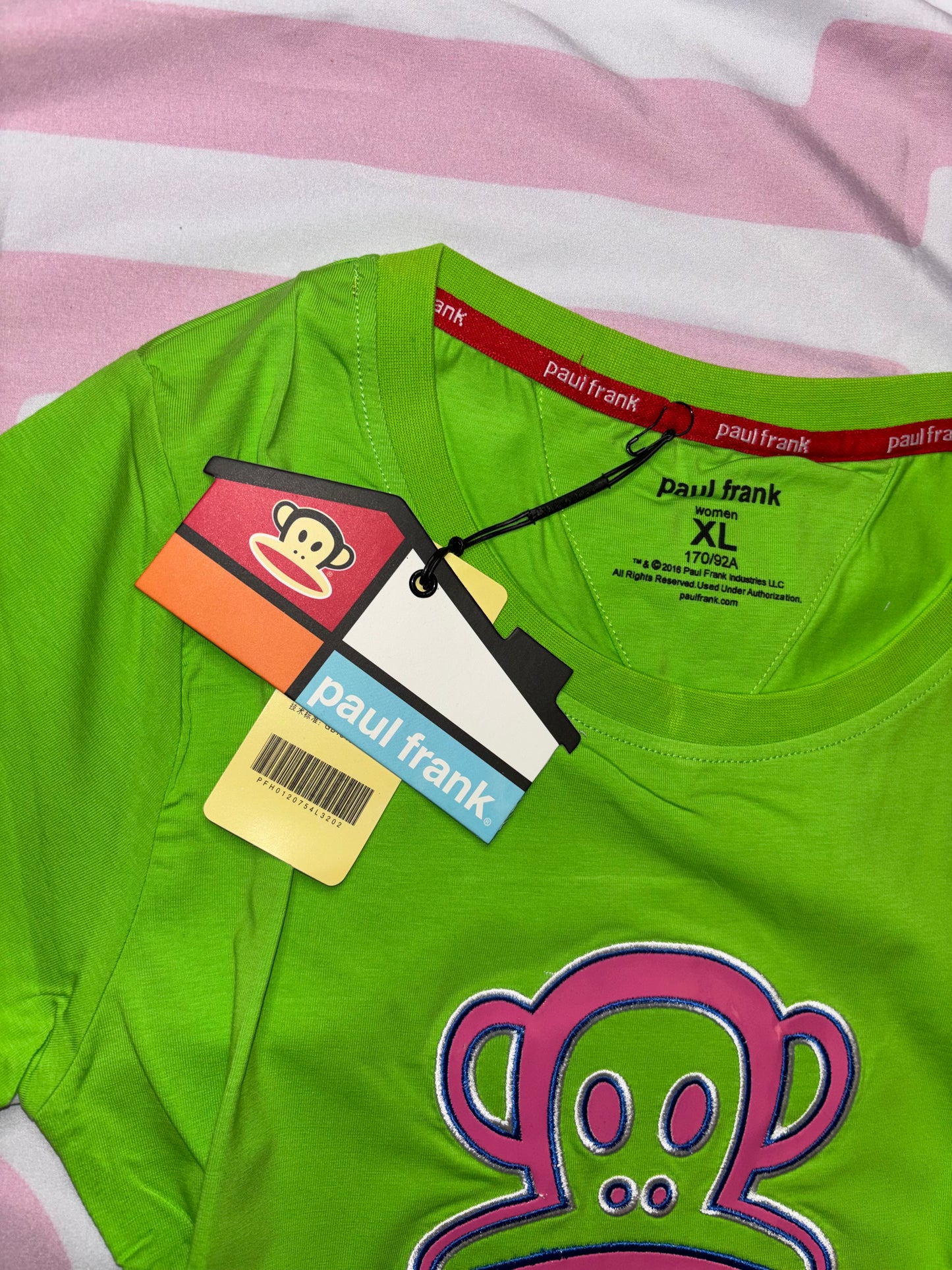 Paul Frank Lime Green x Pink T-Shirt (XL)