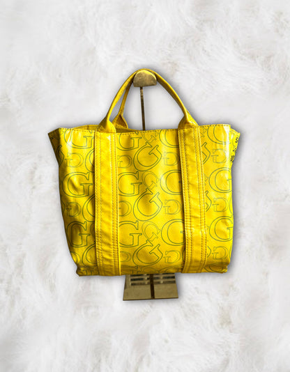 Guess Sunshine Yellow Graffiti Print Structured Tote Bag