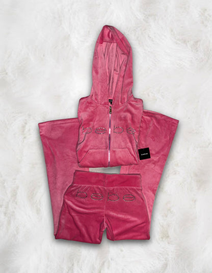 Bebe Brand New Barbie Pink Diamanté Tracksuit (Medium) - Rhinestone Missing