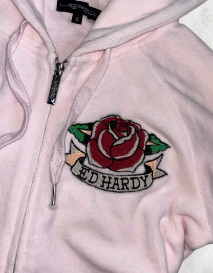Ed Hardy Rare Blush Pink Short Sleeved 2 Piece Velour Tracksuit